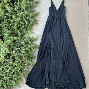 La Femme Plunging V Fit & Flare Maxi Dress Gown, Size 4